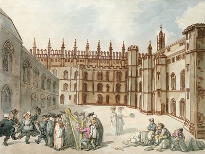 ケンブリッジのキングスカレッジの四角形（紙にペンとトイレ） 作： Thomas Rowlandson
