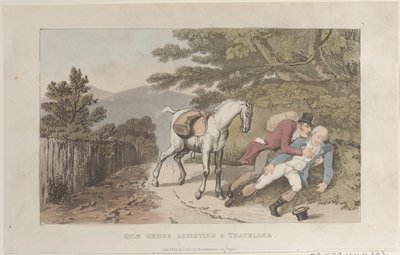 旅行者を支援するQuae Genus、The History of Johnny Quae Genus、The Litt...、1822年3月1日より。 作： Thomas Rowlandson