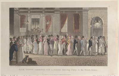 Quae Genus 1821 年 11 月 1 日から、Riotous Dancing Party と共に Watch-House に献身。 作： Thomas Rowlandson