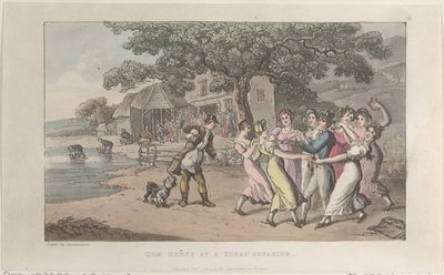 羊の毛刈りをするクエ・ジーナス（The History of Johnny Quae Genus, The Li..., 1822年2月1日）より。 作： Thomas Rowlandson