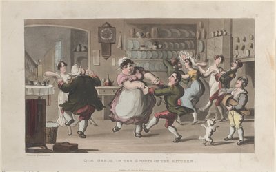 1821 年 8 月 1 日の「The History of Johnny Quae Genus...」の「Sports of the Kitchen」の「Quae Genus」。 作： Thomas Rowlandson