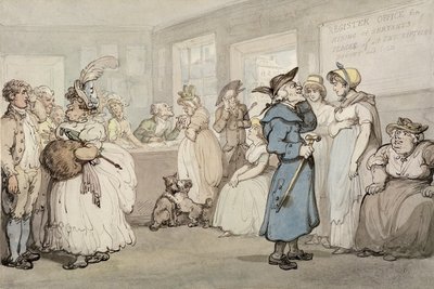 使用人の雇用のための登録事務所、c.1805（紙に水彩でペンとインク） 作： Thomas Rowlandson