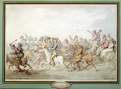 エプソムレースからの復活、1823年（紙にペン、トイレ、鉛筆） 作： Thomas Rowlandson