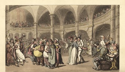 大劇場での仮面舞踏会に参加する仮装した人々 作： Thomas Rowlandson
