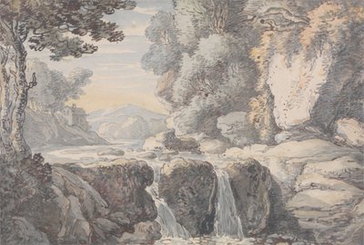 滝のある川の風景 作： Thomas Rowlandson