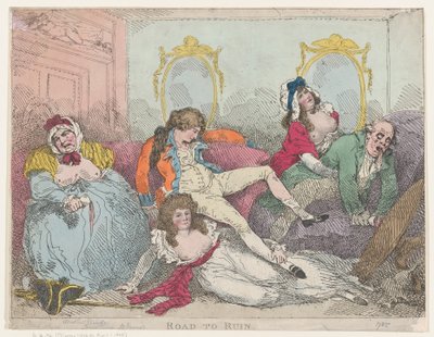 破滅への道、1785年、1785年。 作： Thomas Rowlandson