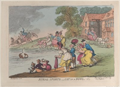 農村スポーツ: ボウルの中の猫、1811 年 4 月 24 日、1811 年 4 月 24 日。 作： Thomas Rowlandson