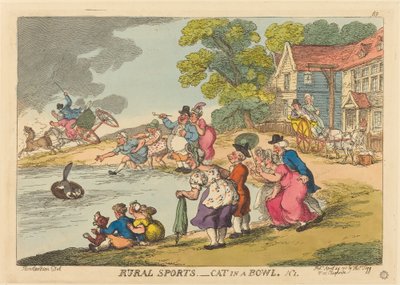 田舎のスポーツ。 ボウルの中の猫。 No.1 作： Thomas Rowlandson