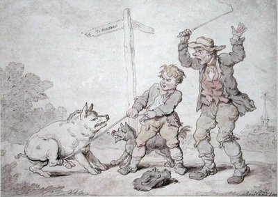 Rusty Bacon (Pigheadedness and Persuasion) (インク・水彩・紙) 作： Thomas Rowlandson