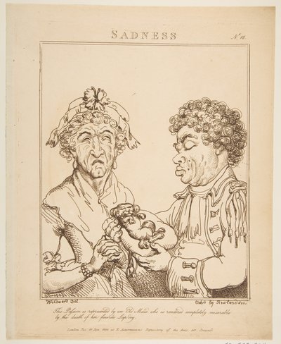 1800年1月21日、悲しみに満ちたルブラン、または情熱の似顔絵。 作： Thomas Rowlandson