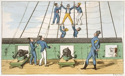 ジョン・ミットフォード（1782-1831）による「海軍のジョニー・ニューカムの冒険」のリギング、プレートで押収、W。リード、1818年 作： Thomas Rowlandson