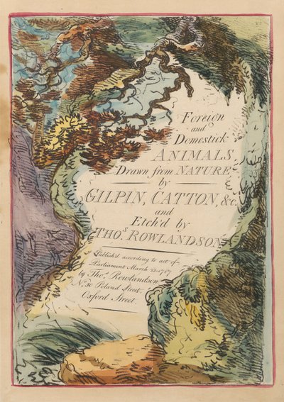 タイトルページ付きの8枚セット。 「外来および国内の動物」。 1.ヒヒ 作： Thomas Rowlandson