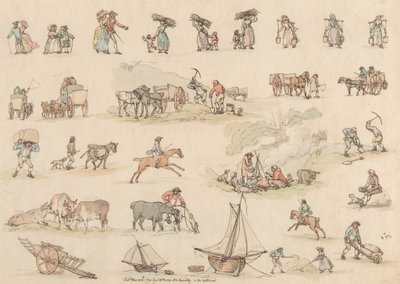 16枚セット 人物・風景図の輪郭 作： Thomas Rowlandson