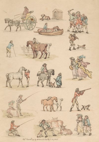 16枚セット 人物・風景図の輪郭 作： Thomas Rowlandson