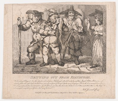 1786 年 5 月 30 日、第 2 部、ボズウェルの絵のように美しい美女たち、エジンバラを出発。 作： Thomas Rowlandson