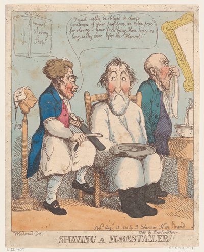 フォアスタラーを剃る、1800 年 8 月 15 日、1800 年 8 月 15 日。 作： Thomas Rowlandson