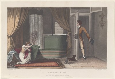 シャワー・バス、スカボローの詩的スケッチ、1813年、1813年より。 作： Thomas Rowlandson