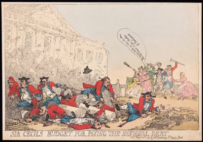 Cecils卿予算のPayng the National Debt、パブ。 1784年（手描きの彫刻） 作： Thomas Rowlandson