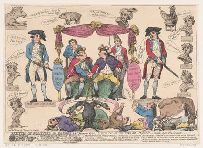 ヨーロッパの政治のスケッチ、プロイセン王の誕生日、1786 年 2 月 10 日、1786 年 2 月 10 日 作： Thomas Rowlandson
