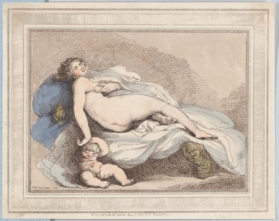 眠れるヴィーナスと愛、1799年、1799年。 作： Thomas Rowlandson