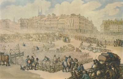 スミスフィールドミートマーケット、c1816、1944。 作： Thomas Rowlandson