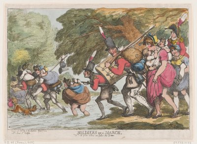 1808 年 3 月、4 月 1 日、1808 年 4 月 1 日の兵士。 作： Thomas Rowlandson
