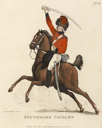 サザーク騎兵隊、1799年頃（アクアチント色） 作： Thomas Rowlandson