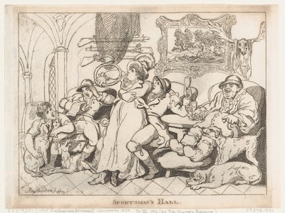 「スポーツマンの館」、あるいは「休息するフォックスハンターたち」 作： Thomas Rowlandson