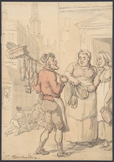 街の風景：筆の行商人 作： Thomas Rowlandson