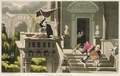 シンタクスの星空観賞（ウィリアム・コム作、1812年出版の「シンタクス博士の絵のない旅」より）（アクアチント画 作： Thomas Rowlandson