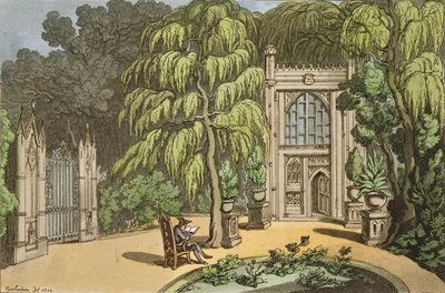 「自然からのスケッチ」からのストロベリーヒルの寺院、1822年公開（手描きのエッチング） 作： Thomas Rowlandson