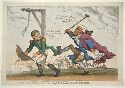 愛情のある別れかキック、パブのキック。 1814（手塗りの彫刻） 作： Thomas Rowlandson