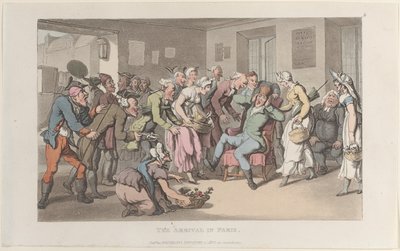 パリへの到着、1820 年フランス南部地方の感傷的な旅のジャーナルから。 作： Thomas Rowlandson
