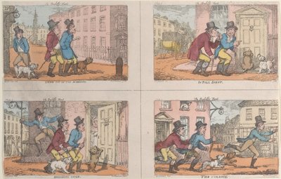 廷吏の狩り：朝の外出、完全な香り、カバーの破り、追跡…、1809. 作： Thomas Rowlandson