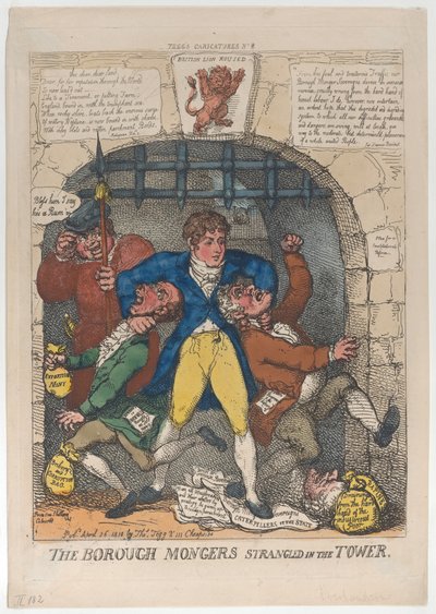 1810 年 4 月 26 日、タワーで首を絞められたバロー モンガーズ、1810 年 4 月 26 日。 作： Thomas Rowlandson