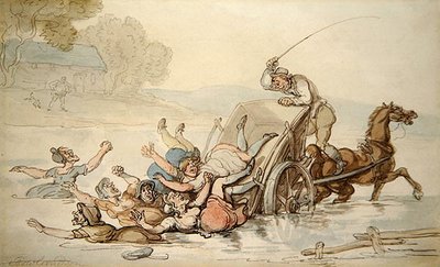 カーターとジプシー」（紙にペンとインク、水彩画） 作： Thomas Rowlandson
