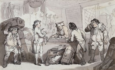 コーチ予約オフィス：Thomas RowlandsonとHenry Wigsteadが通路を予約し、 作： Thomas Rowlandson