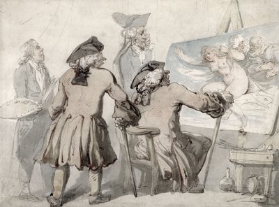目利き、c.1790（マウントされた網目紙のグラファイト上のペン、インク、水彩画） 作： Thomas Rowlandson