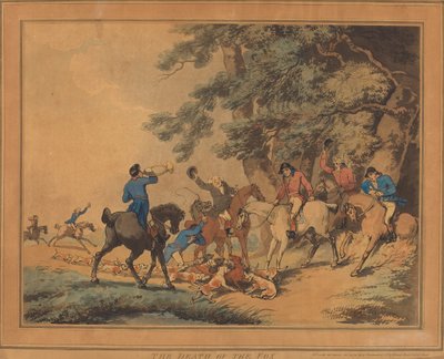 キツネの死、1786 年に出版。 作： Thomas Rowlandson