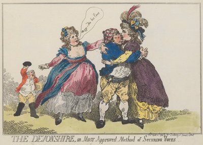 1784 年 4 月 12 日のデヴォンシャー、または投票を確保する最も承認された方法、1784 年 4 月 12 日。 作： Thomas Rowlandson