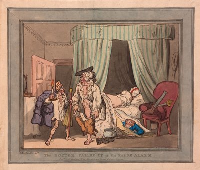 呼び出された医師または誤警報、パブ。 1786年（手描きの彫刻） 作： Thomas Rowlandson