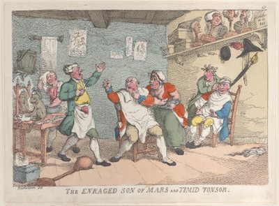 火星の激怒した息子と臆病なトンソル、1811 年 4 月 20 日、1811 年 4 月 20 日。 作： Thomas Rowlandson