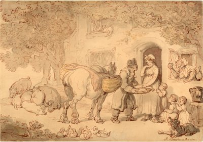 魚売り、1775～1800年頃（水彩とインク） 作： Thomas Rowlandson