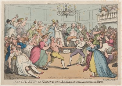 The Gig Shop or Kicking Up a Breeze at Nell Hammiltons Hop、1811 年 2 月 16 日、1811 年 2 月 16 日。 作： Thomas Rowlandson