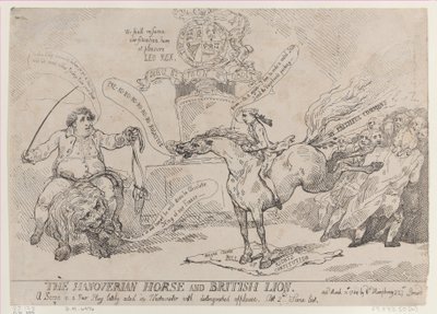 ハノーバー馬と英国ライオン、1784 年 3 月 31 日、1784 年 3 月 31 日。 作： Thomas Rowlandson