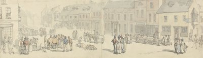 ハイストリートオンマーケットデイ、ニューポート、ワイト島、1797-1800年（紙にペンとインクとトイレ） 作： Thomas Rowlandson