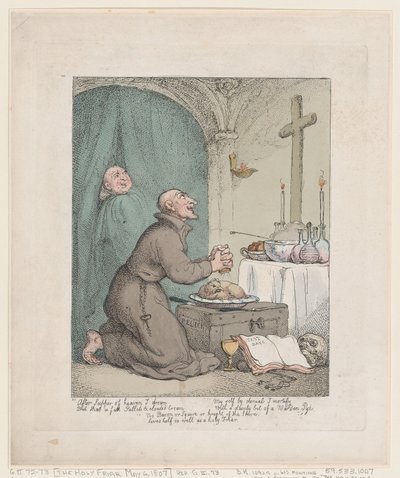 聖なる修道士、1807 年 5 月 6 日、1807 年 5 月 6 日。 作： Thomas Rowlandson