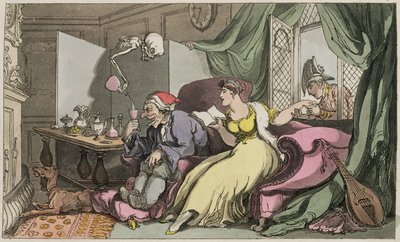 ハネムーン、「死のイングリッシュダンス」のイラスト、パブ。 R.アッカーマン（カラー彫刻） 作： Thomas Rowlandson