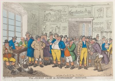 ジョッキー クラブまたはニューマーケット ミーティング、1811 年 10 月 10 日、1811 年 10 月 10 日。 作： Thomas Rowlandson