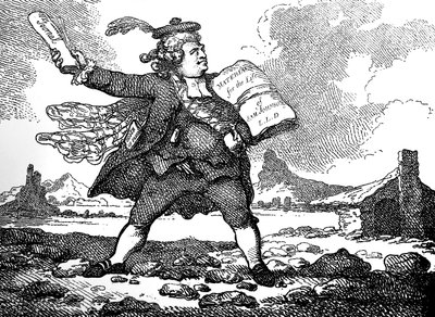 AuchinleckまたはThe Land of Stones、c 1786を眺めるジャーナリスト。 作： Thomas Rowlandson